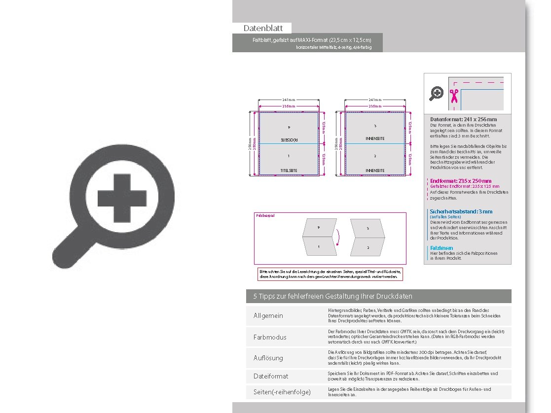 Product Bild faltblatt__gefalzt_auf_maxi-format_(23_5_cm_x_12_5_cm)__horizontaler_mittelfalz__4-seitig
